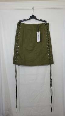 Corset Story Olive Green Side Lace-Up Mini Skirt Size UK 4 US 0